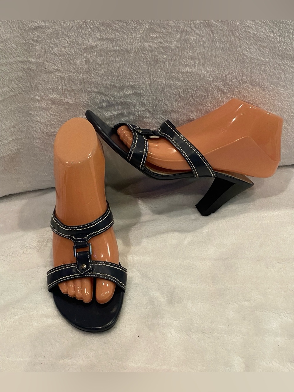 Etienne Aigner EA Halsey Navy Blue Chunky Block Heel Sandals Size 7.5 M VGC